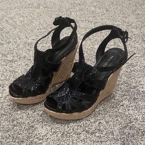Nine West Black Wedge Sandals